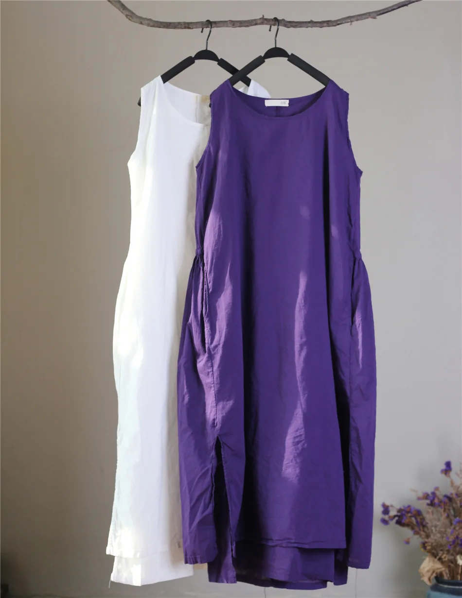 2018 Summer Cotton Women Solid Color Tank Dress Ladies Sundress Loose Sleeveless Female Bottoming | Женская одежда
