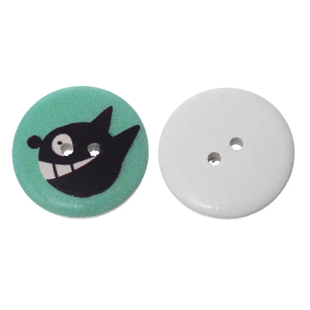Деревянная швейная Кнопка Скрапбукинг Круглый зеленый 2 отверстия узор рыбы 25 мм