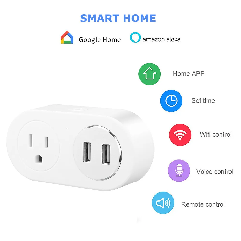 Wifi Интеллектуальный штекер с двойной usb зарядкой Amazon Echo для Google Home голосовая поддержка обратного отсчета закрывающая розетка 56