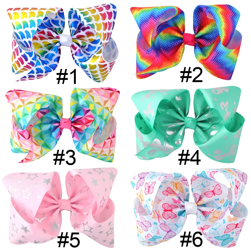6 шт./лот 8 дюймов для девочек принт головной убор лента волос банты зажимы женщин