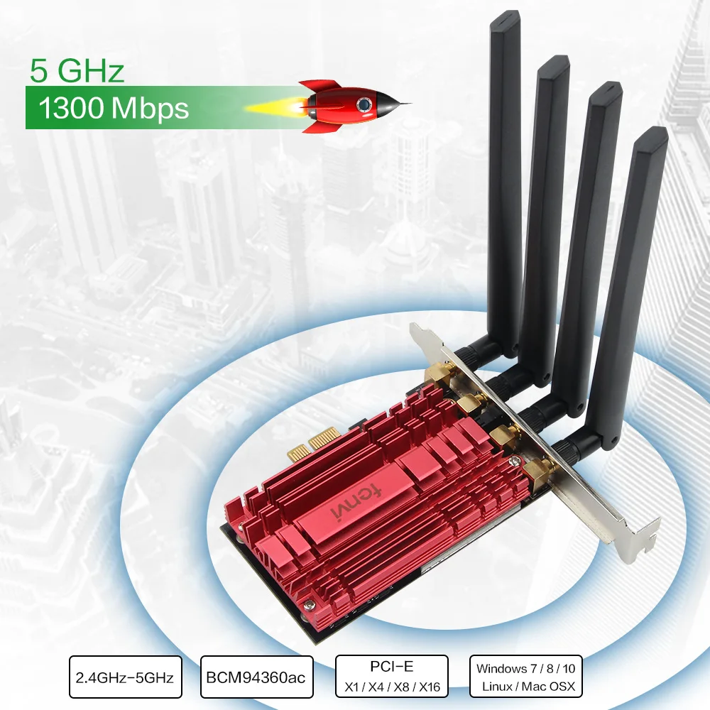 Двухдиапазонный AC1900 Broadcom BCM94360 беспроводной 802.11AC WIFI адаптер настольный Wifi PCI Express