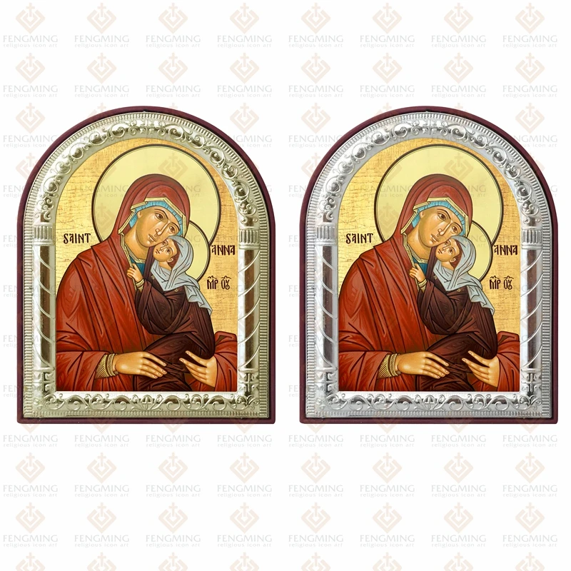 Пластиковая рамка греческая ортодоксальная икона Святая Анна металл серебро