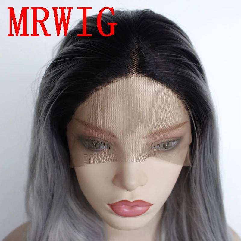 MRWIG Длинные Волнистые Черный ombre серый синтетический синтетические волосы на