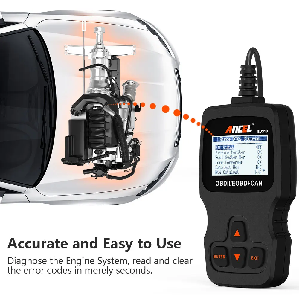Ancel EU310 OBD2 сканер OBDII считыватель кодов неисправностей двигателя в 8 многоязычный