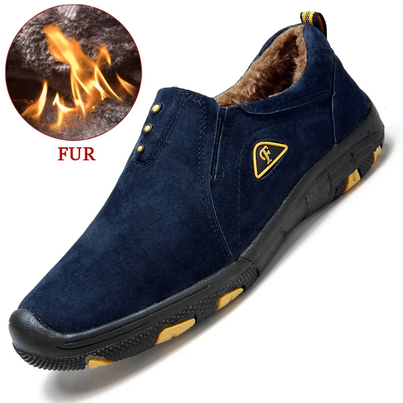 Fur Dark blue Бренд Мужские ботинки Плюшевые зимние теплые ботинки для снежной погоды Для мужчин s зимние сапоги осень-базовые навыки вождения ботильоны размера плюс; большие размеры 38-48 - Цвет: Fur Dark blue