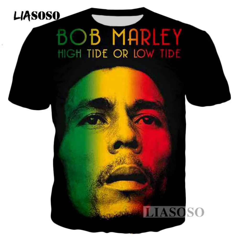LIASOSO летняя мода рэп хип хоп футболки регги оригинальный Боб Марли 3d принт