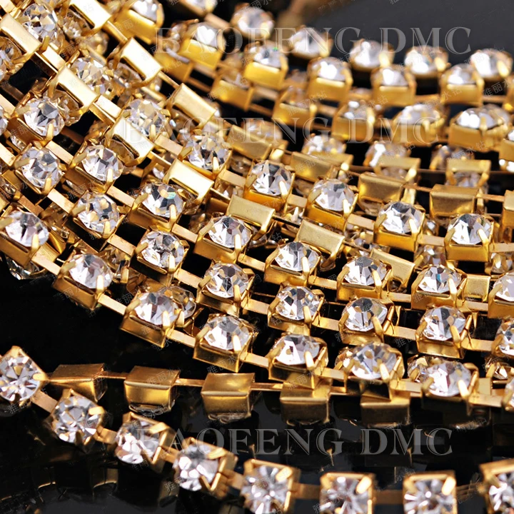 rhinestone cup chain 10yards/lot ss10 2.8mm single thin golden base claw clear crystal trim rhinestones for clothes | Дом и сад