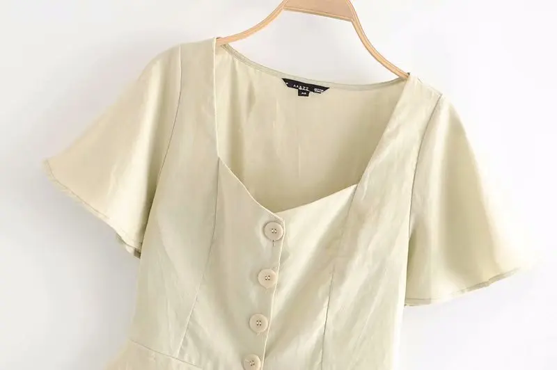 Новинка 2019 женская простая льняная блузка с рукавом бабочкой однотонные Ретро