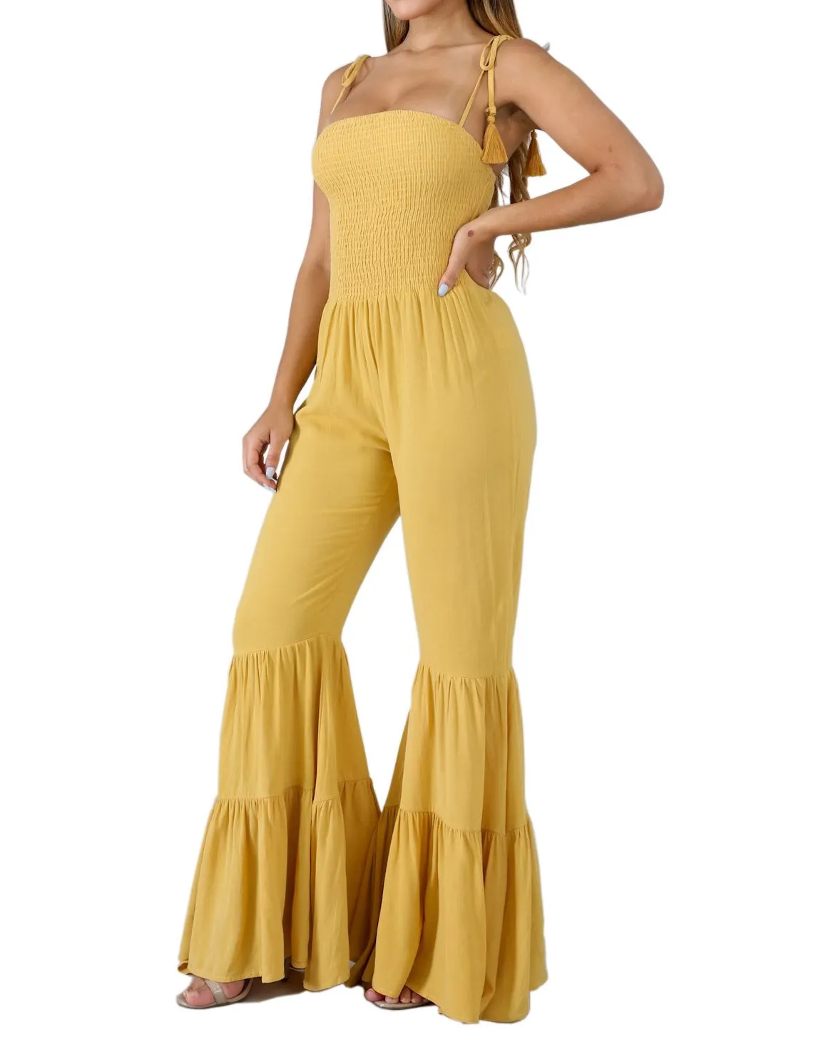 Женский комбинезон на подтяжках с оборками элегантный вечерний клубный лето