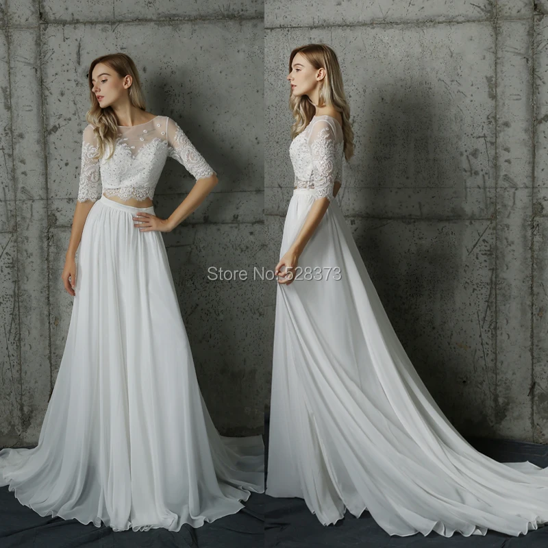 YNQNFS W30 реальные фотографии Vestido de Noiva с коротким шлейфом рукавом до локтя два