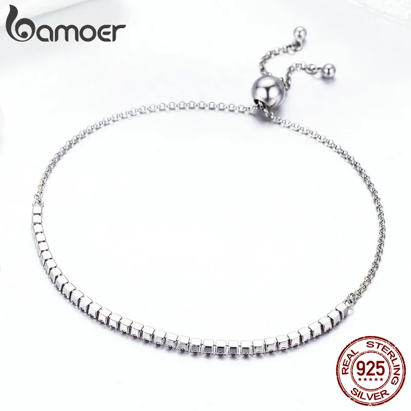 BAMOER 925 пробы Серебряный светящийся браслет Теннисный браслет женские ювелирные изделия из стерлингового серебра SCB045