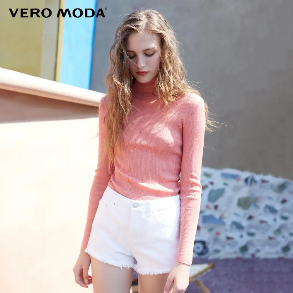 Vero Moda водолазка Осень узкого кроя из шерсти минималистский хлопкового трикотажа, вязаный свитер с высоким, плотно облегающим шею воротником для женщин | 318324522