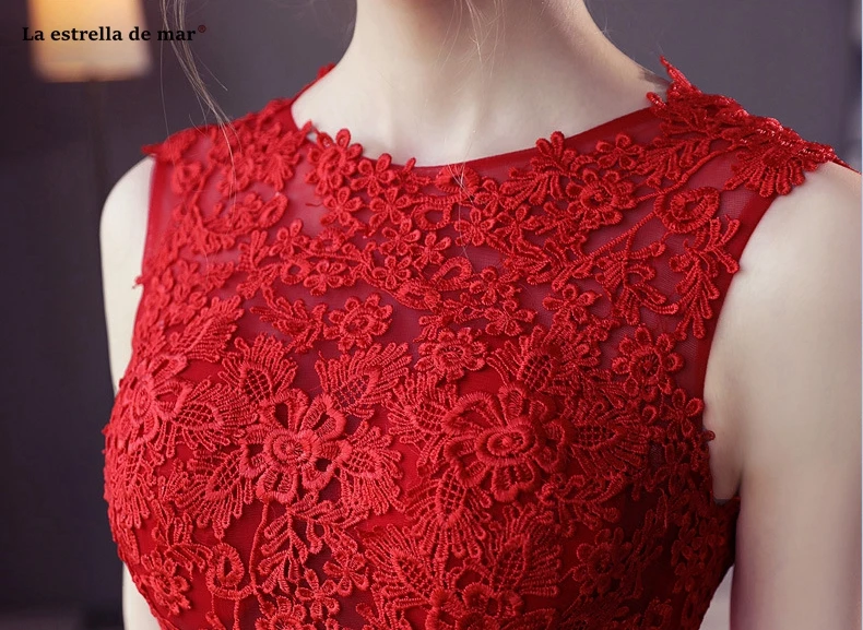 Vestidos de boda invitados Новое Кружевное сатиновое ТРАПЕЦИЕВИДНОЕ красное платье подружки невесты длинное abiti da damigella d'onore недорогое свадебное платье для гостей