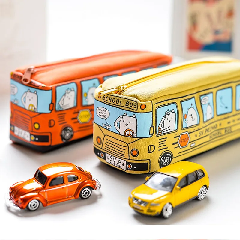 Fashion Kawaii Large Capacity School Bus Pen Pencil Case Creative Children Gift Supply Stationery Canvas Car Pencilcase | Канцтовары для