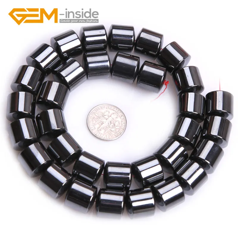 12MM no magnetic Натуральная колонна трубки без магнитного черного и синего цвета с металлическим покрытием отражения гематит бусины для изготовления ювелирных изделий нить 15" - Цвет: 12MM no magnetic