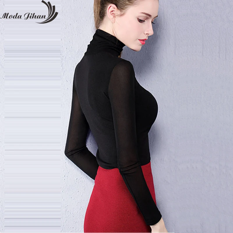 Moda Jihan Женская сетчатая нижняя рубашка растягивающийся высокий воротник