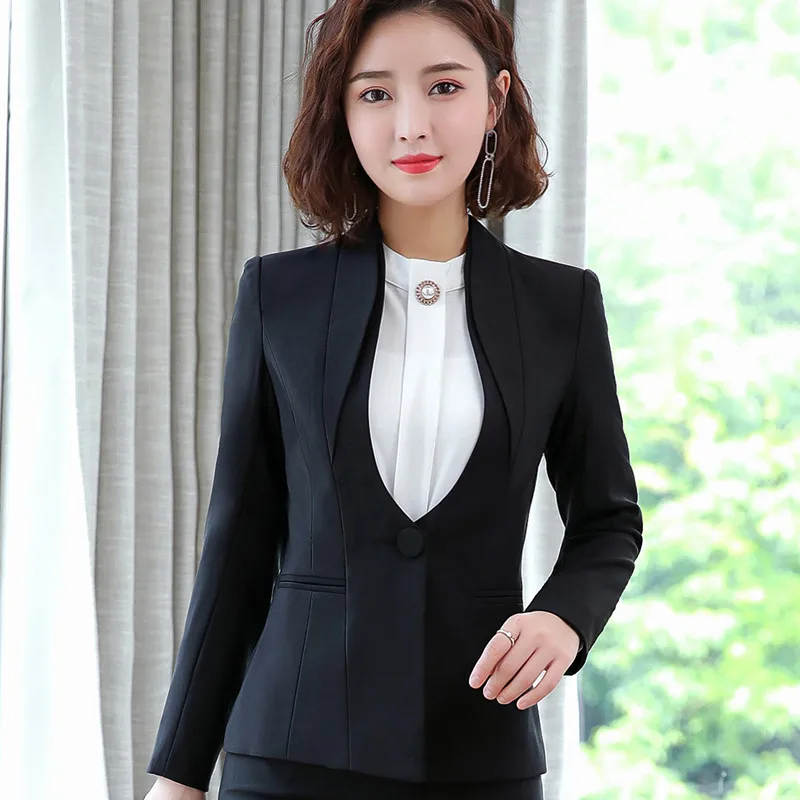 Black blazer Профессиональный модный Женский блейзер темперамент формальный длинный рукав тонкий пиджак Офисная Женская рабочая одежда пальто серый черный - Цвет: Black blazer