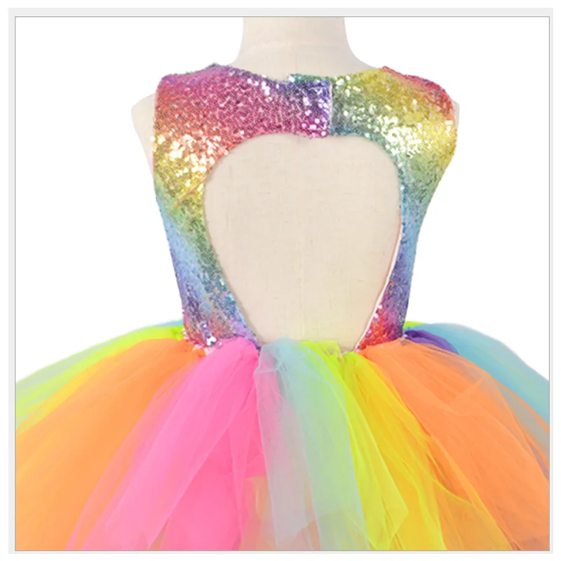 LCJMMO Princess Girls Dress Rainbow Sequined Bow Summer Baby Girl Birthday Party Dresses Christmas Costume Clothes 2-8Y | Детская одежда