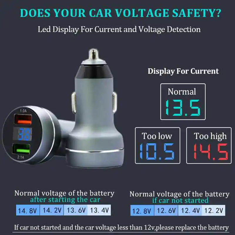 Автомобильное зарядное устройство с цифровым дисплеем двойной usb порт 3 1 А