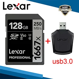 128G Card and Reader Lexar 1667x памяти карты SDXC и SD UHS-II устройство для чтения карт USB 3,0 256 ГБ 128 Гб 64 ГБ для 1080p HD 3D 4K видео Камера вождения Регистраторы - Емкость: 128G Card and Reader