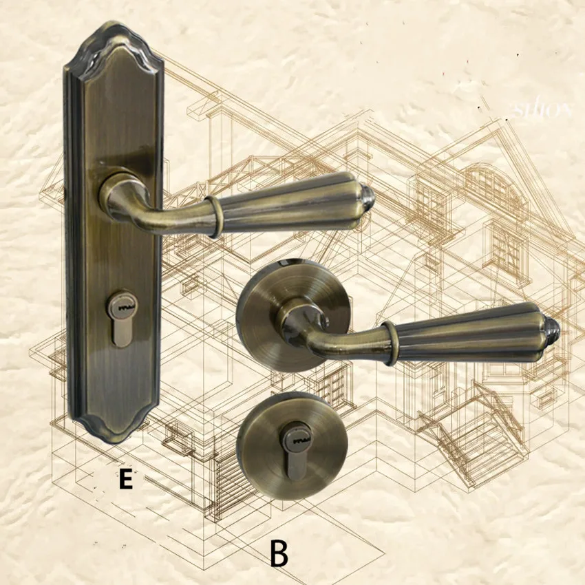 Замок для межкомнатной двери в американском ретро стиле бронзовый античный