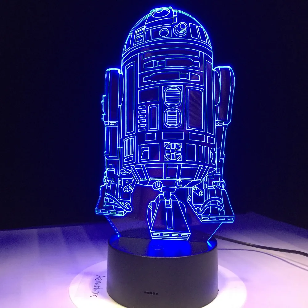 3D ночной Светильник Звездные войны Droid игрушка R2D2 светодиодный оптический