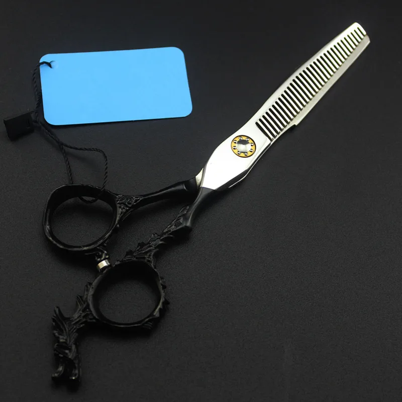 Custom japan 440c 6 inch black Dragon hair cutting scissors barber makas thinning shears haircut scissor hairdressing | Красота и