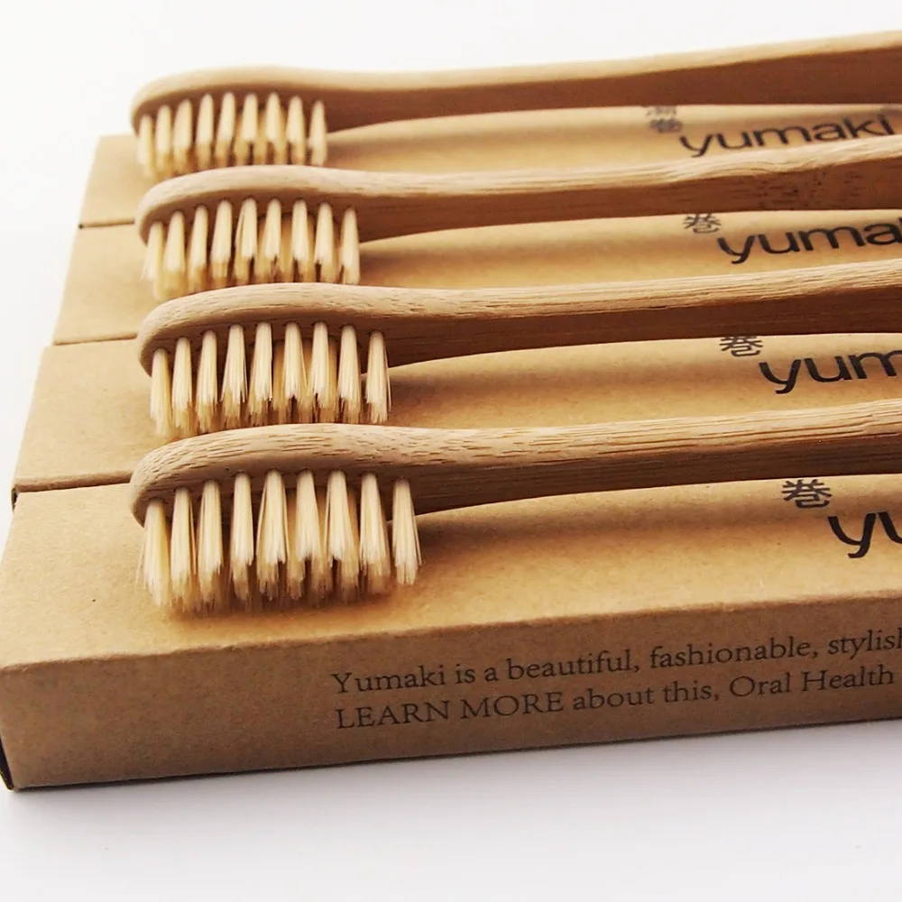 50 шт./лот Сверхтонкая зубная щетка бежевого цвета Экологически чистая деревянная