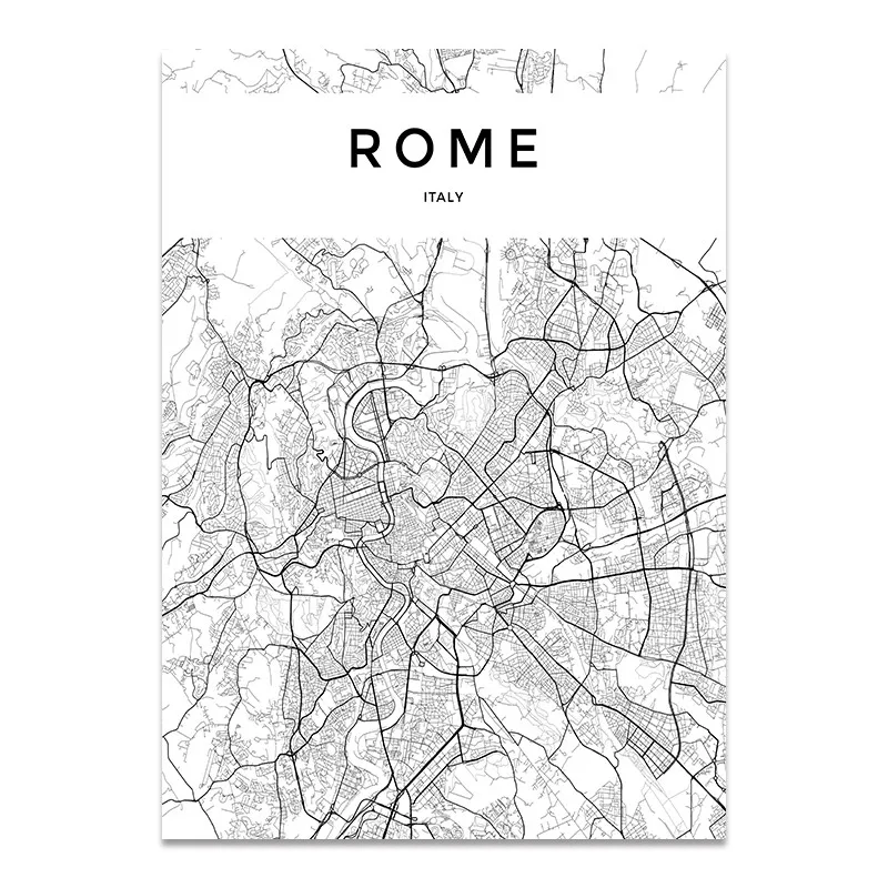 Rome Черно-белая карта мира, город, Париж, Лондон Нью-Йорк, плакат, скандинавский стиль, гостиная, художественное полотно, живопись, домашний декор - Цвет: Rome