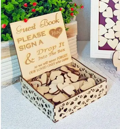 

personalize Wooden Wedding Classic Memory Guest Book, Elegant Drop Box top with hearts,Mr&Mrs Guest Book Alternative wishes box