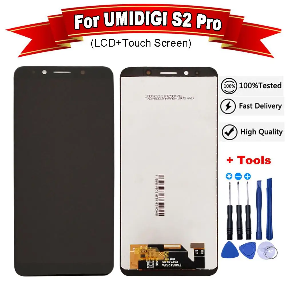 6," дюймовый UMIDIGI S2 PRO ЖК-дисплей+ сенсорный экран протестированное стекло lcd дигитайзера замена панели для UMIDIGI S2 pro - Цвет: Черный