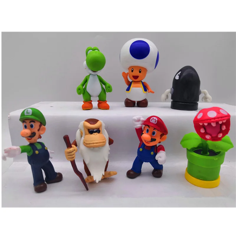 6-9CM Super Mario 7 Pcs/set Green Dragon Louis PVC Model Collection Childhood Ver Toy Opp Bag Decoration Birthday Gift H381 | Игрушки и