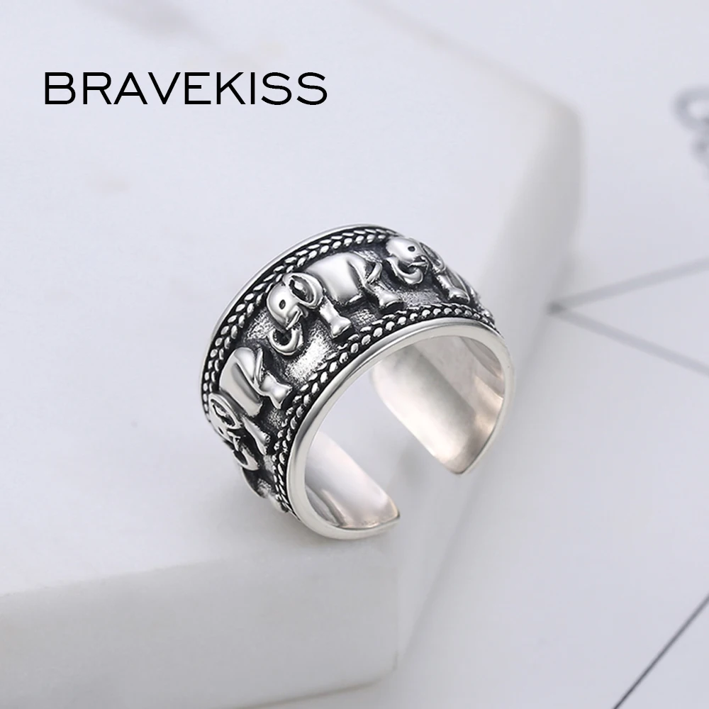 BRAVEKISS кольцо из стерлингового серебра 925 пробы с изображением слона античное