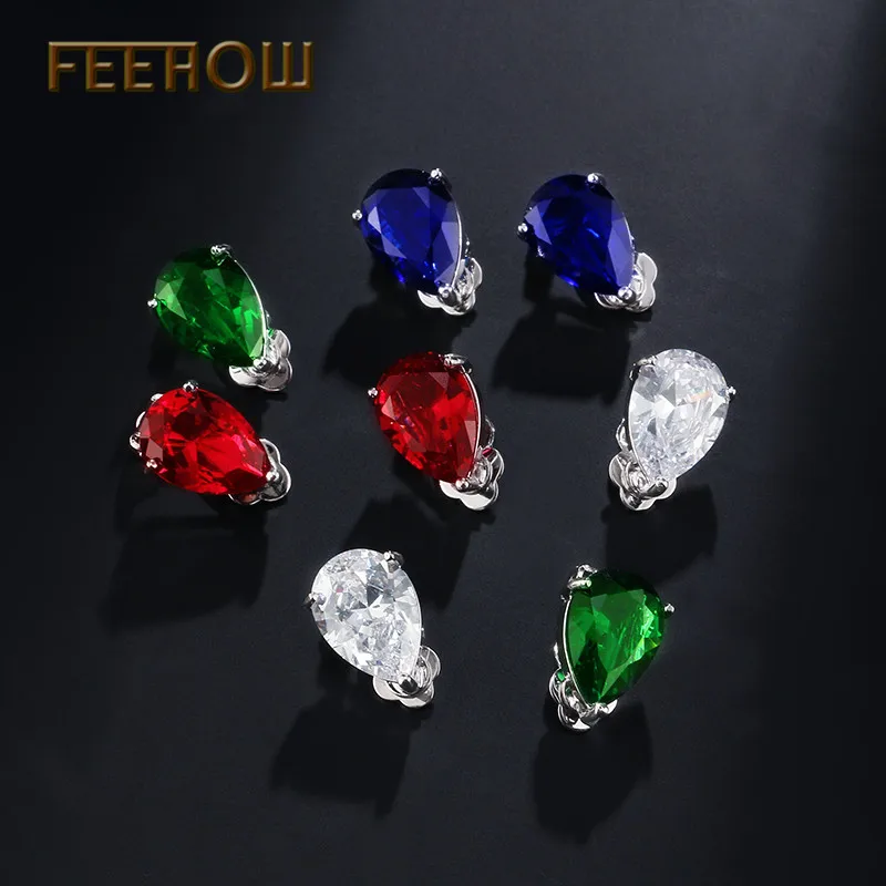 FEEHOW Trendy Women Jewelry Silver Color Brand Design Stylish Teardrop Crystal Clip Earrings Without Piercing FWEP381 | Украшения и
