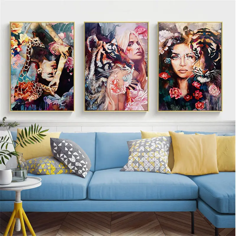 Картина с изображением леди тигра домашний декор Скандинавская на холсте