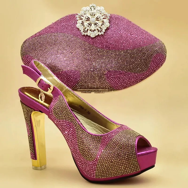Новинка комплект из туфель и сумочки в нигерийском стиле украшенный стразами