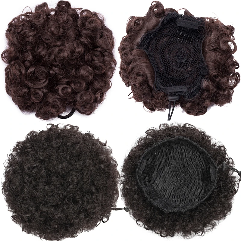 S-noilite Puff афро короткие кудрявые вьющиеся волосы булочка синтетические шиньон