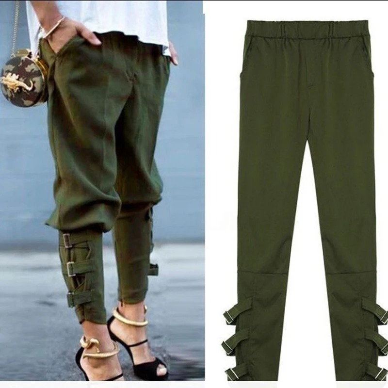 

Fashion Casual UK Women Trousers Cargo Female High Waist Hip Hop Pants jogger bandage pants