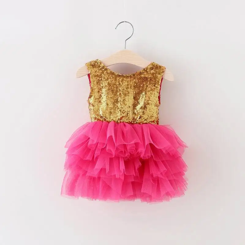2018 chirstmas girl gold sequin red tulle dresses shinny princess flare birthday dress Puffy Mini Dresses With oversize Bows | Детская