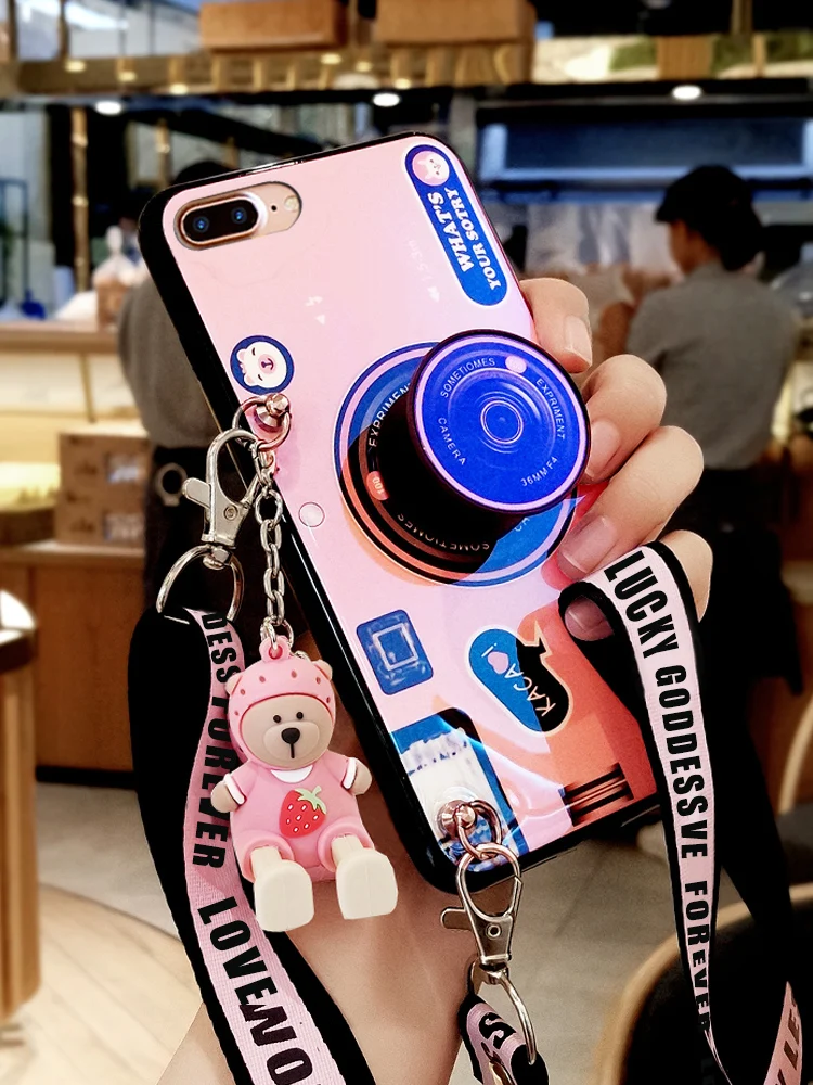 Лидер продаж Винтаж Камера Форма чехол для iPhone 8 плюс милые телефон ремешок кукла