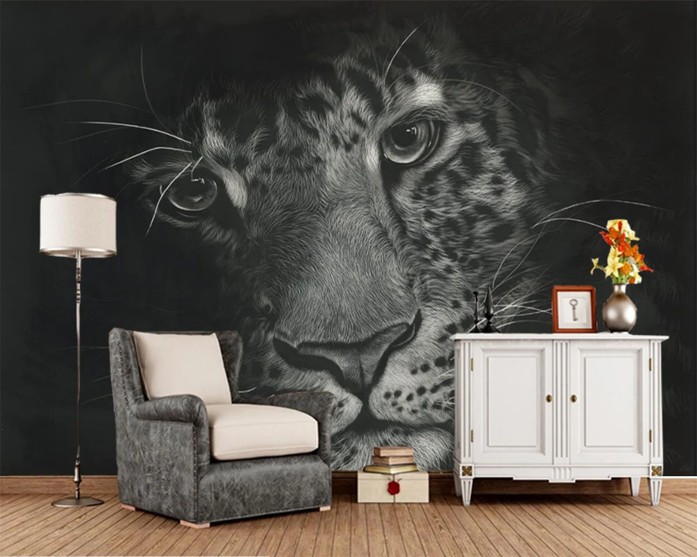 Обои Leopards черно белые с животными обои для гостиной дивана телевизора спальни K