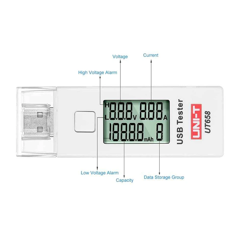 UNI-T UT658 USB цифровой тестеры напряжения тока U диск доктор Вольтметр для зарядного устройства емкость аметр 3-9 В для хранения данных подсветка