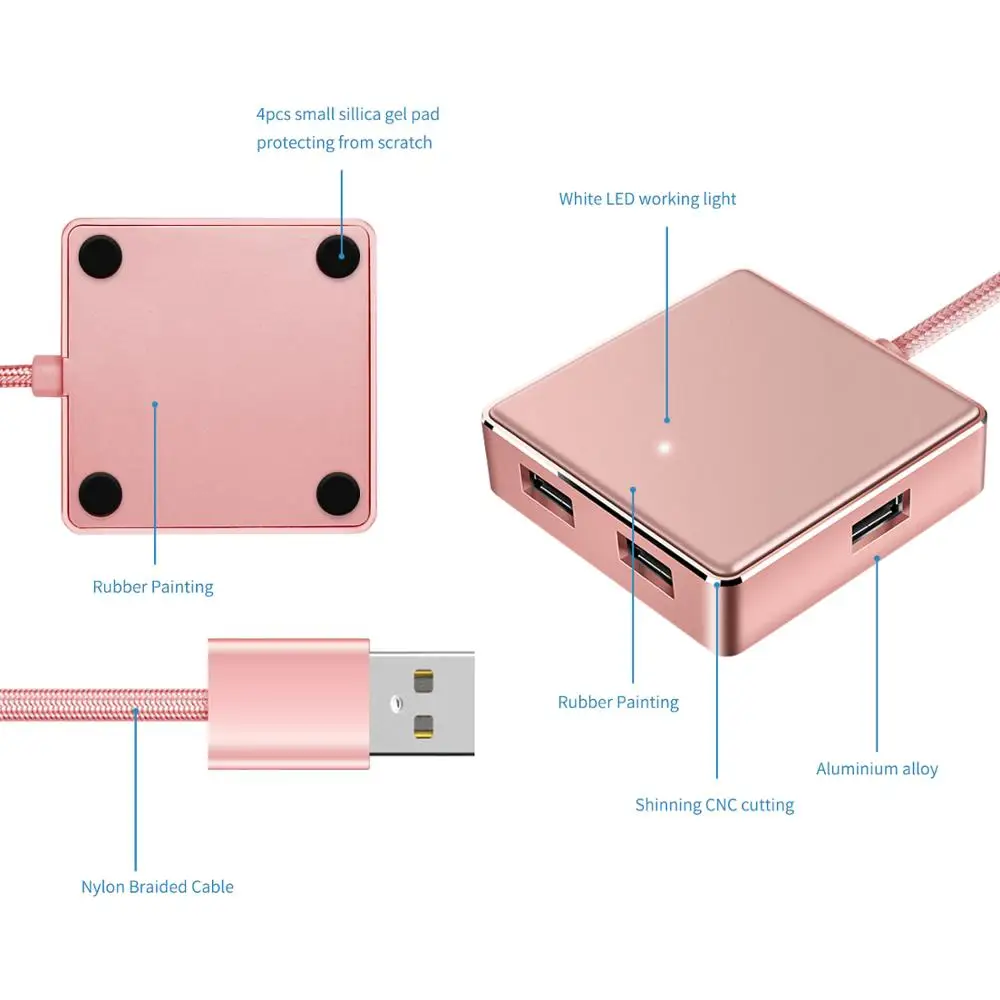 Алюминиевая отделка 4 порта USB 2 0 концентратор сплиттер для поверхности книги