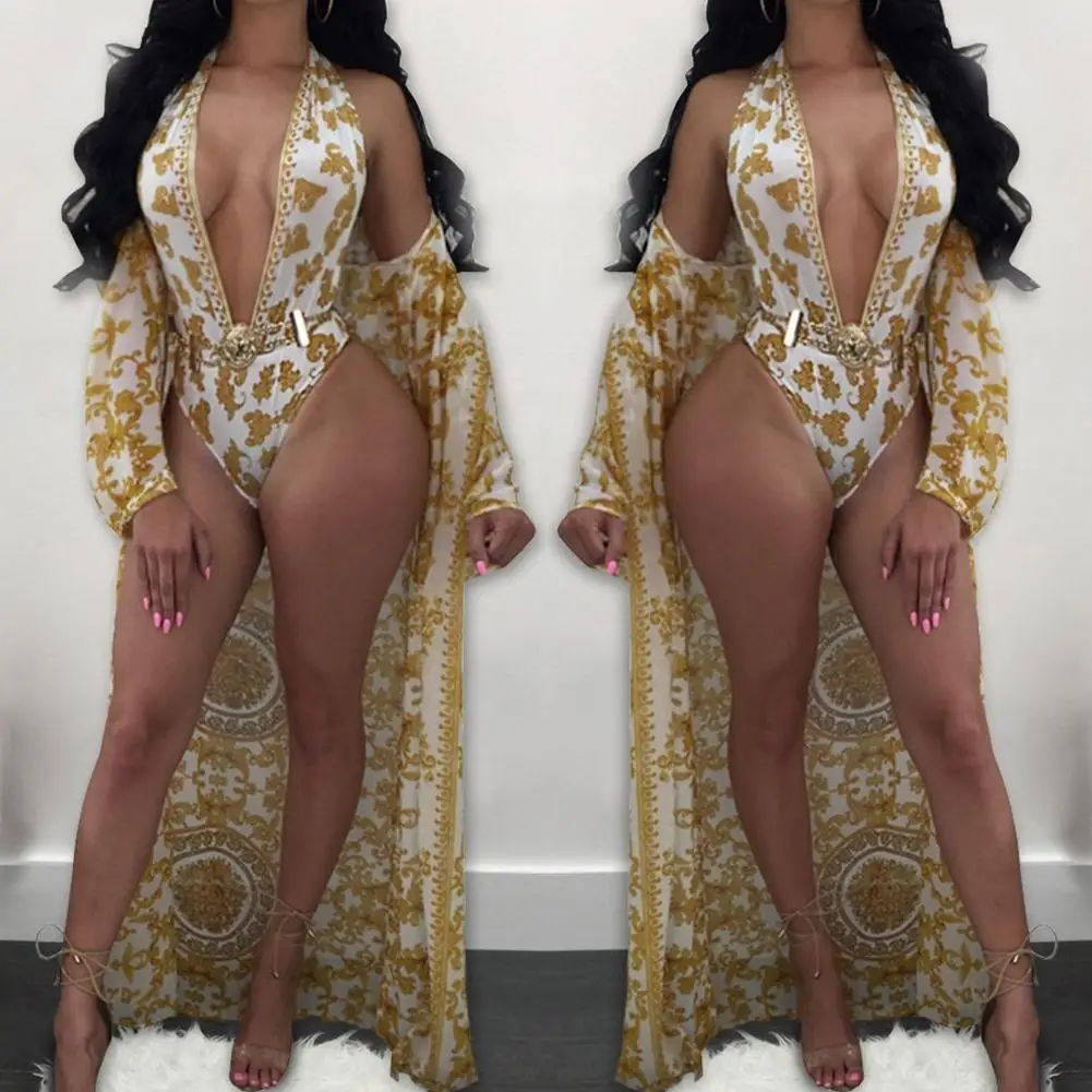 Женское сексуальное длинное пляжное платье 2018 Раздельный купальник из двух