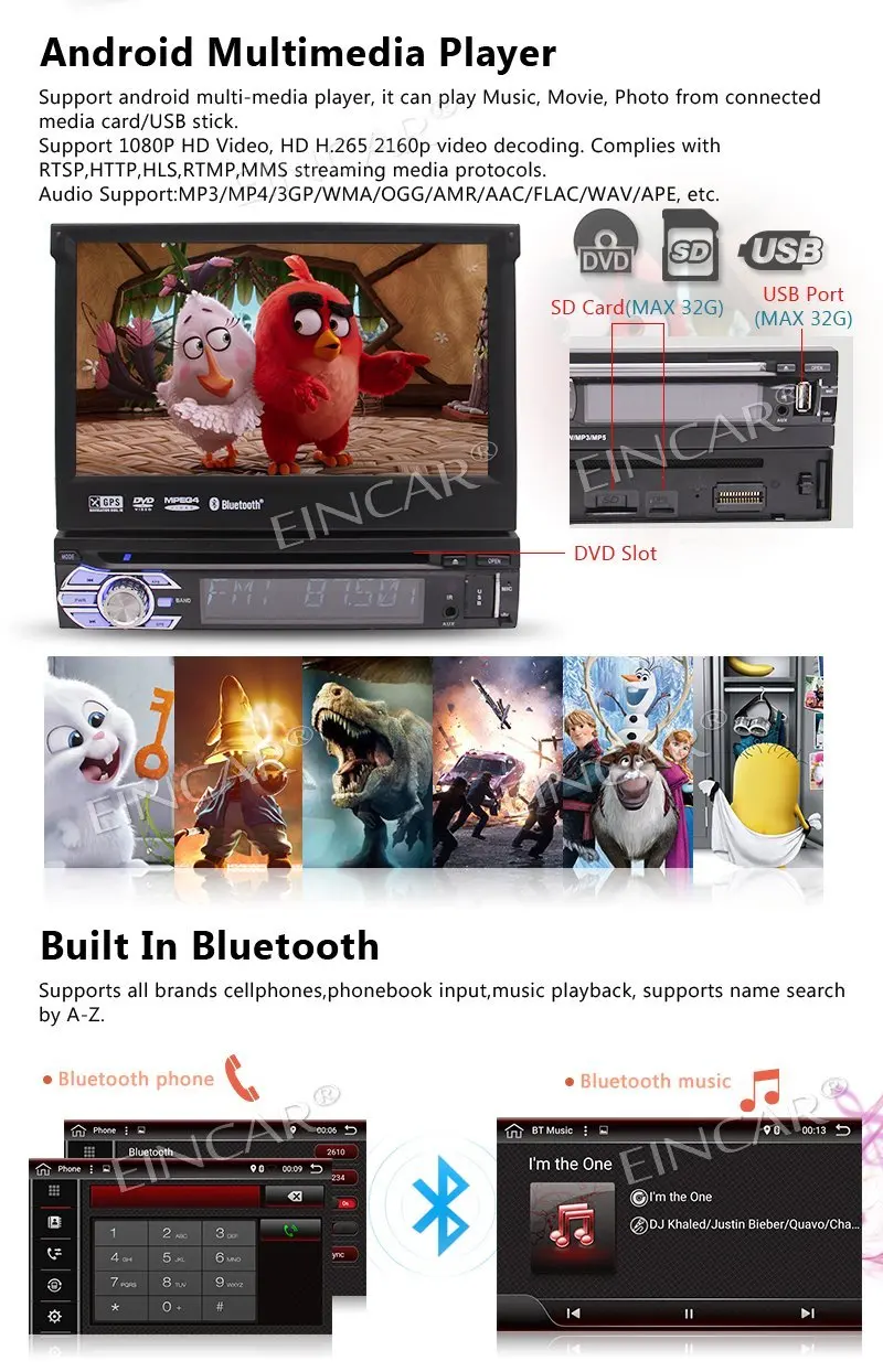 Четырехъядерный Android 6 0 1 Din 7 &quotУниверсальный сенсорный автомобильный dvd плеер с