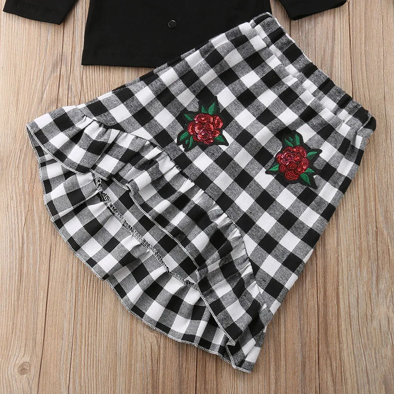 Детская футболка Pudcoco с открытыми плечами и пуговицами клетчатая юбка цветочным