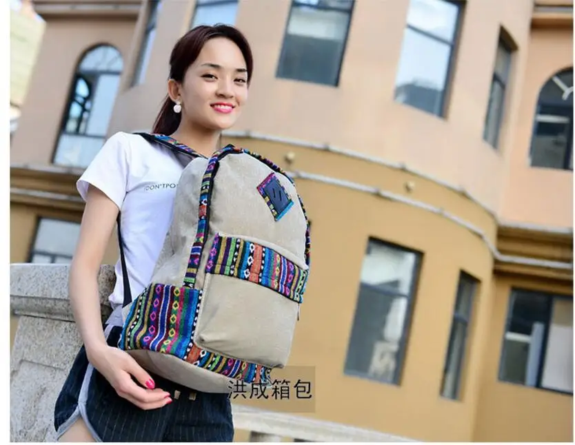 10pcs/lot! New female women ethnic brief canvas backpack style school Lady girl student school Travel laptop bag