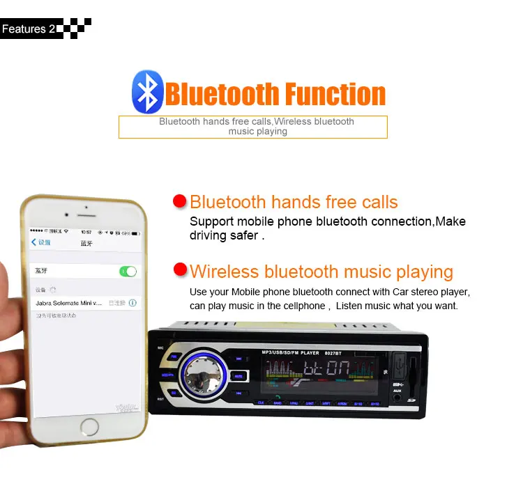 Kebidumei 2," 12 V 1Din Автомобильный MP3-плеер автомобильный радиоприемник FM Bluetooth музыкальный плеер SD карты флэш накопитель USB AUX микрофоном хэндс-фри вызовов