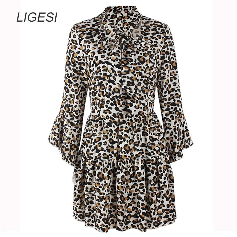 Women Leopard Print Dress Sexy Deep V Neck Long Sleeve dress Party Club Elegant Vintage Ladies Dresses Summer Vestidos | Женская одежда