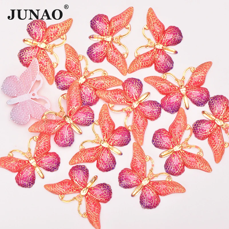 JUNAO, 25*38 мм, 10 шт., большое шитье, разноцветные стразы-бабочки, аппликация, плоские с оборота, смоляные драгоценные камни, сшитые кристаллами, украшение камнями, стразы